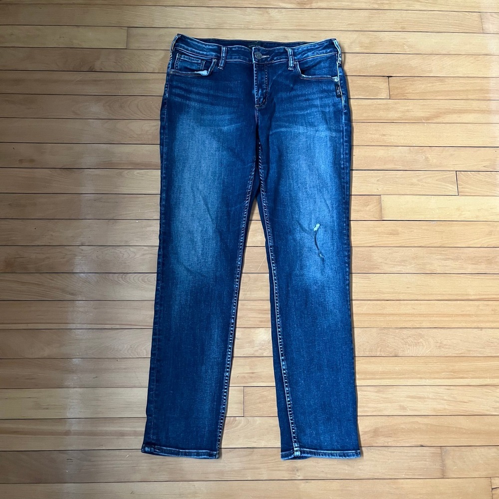 Silver Jeans Co Avery Slim Womens 32x31 Dark Wash High Rise Distressed